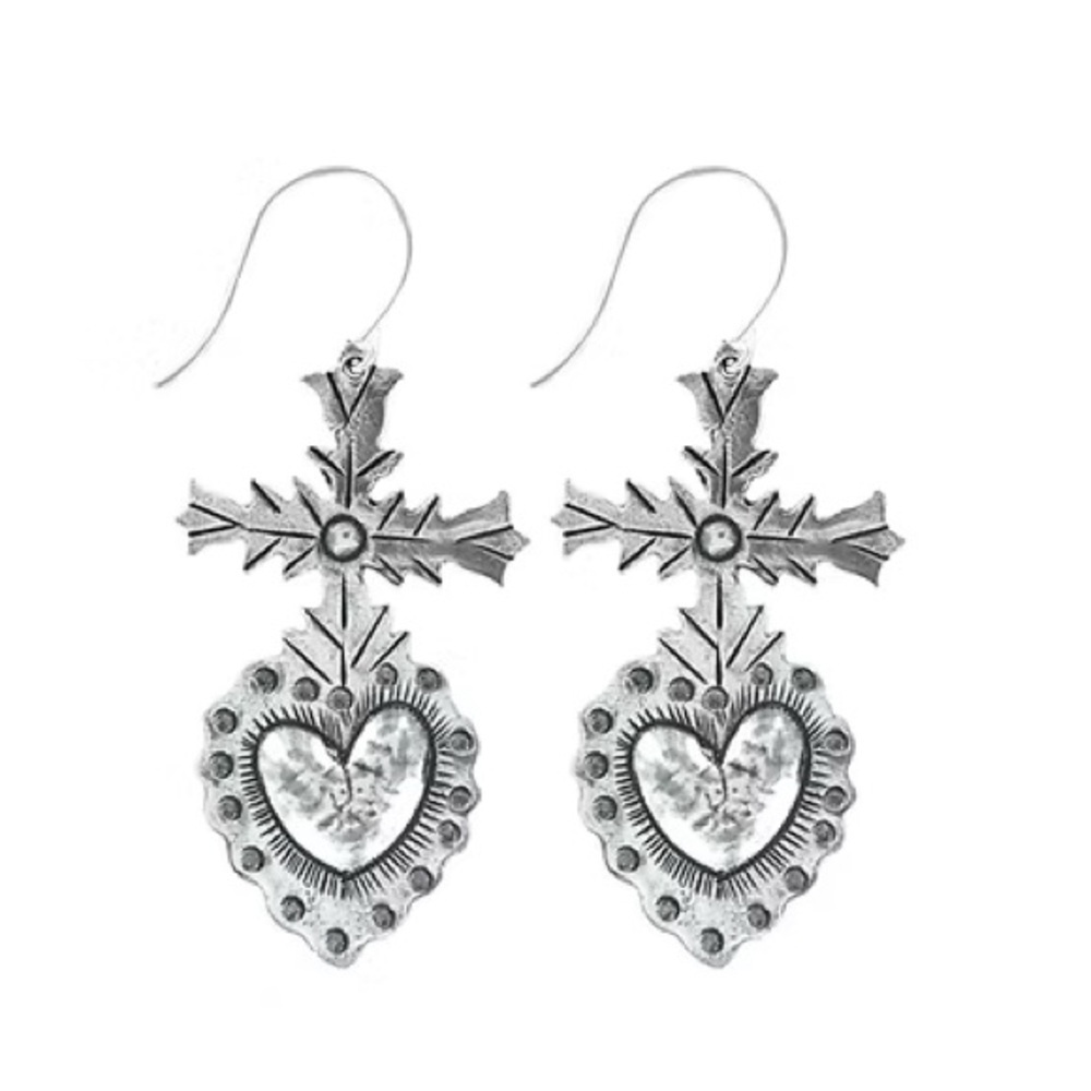 NWT Tara Gasparian Tulum Silver Heart Cross Earrings